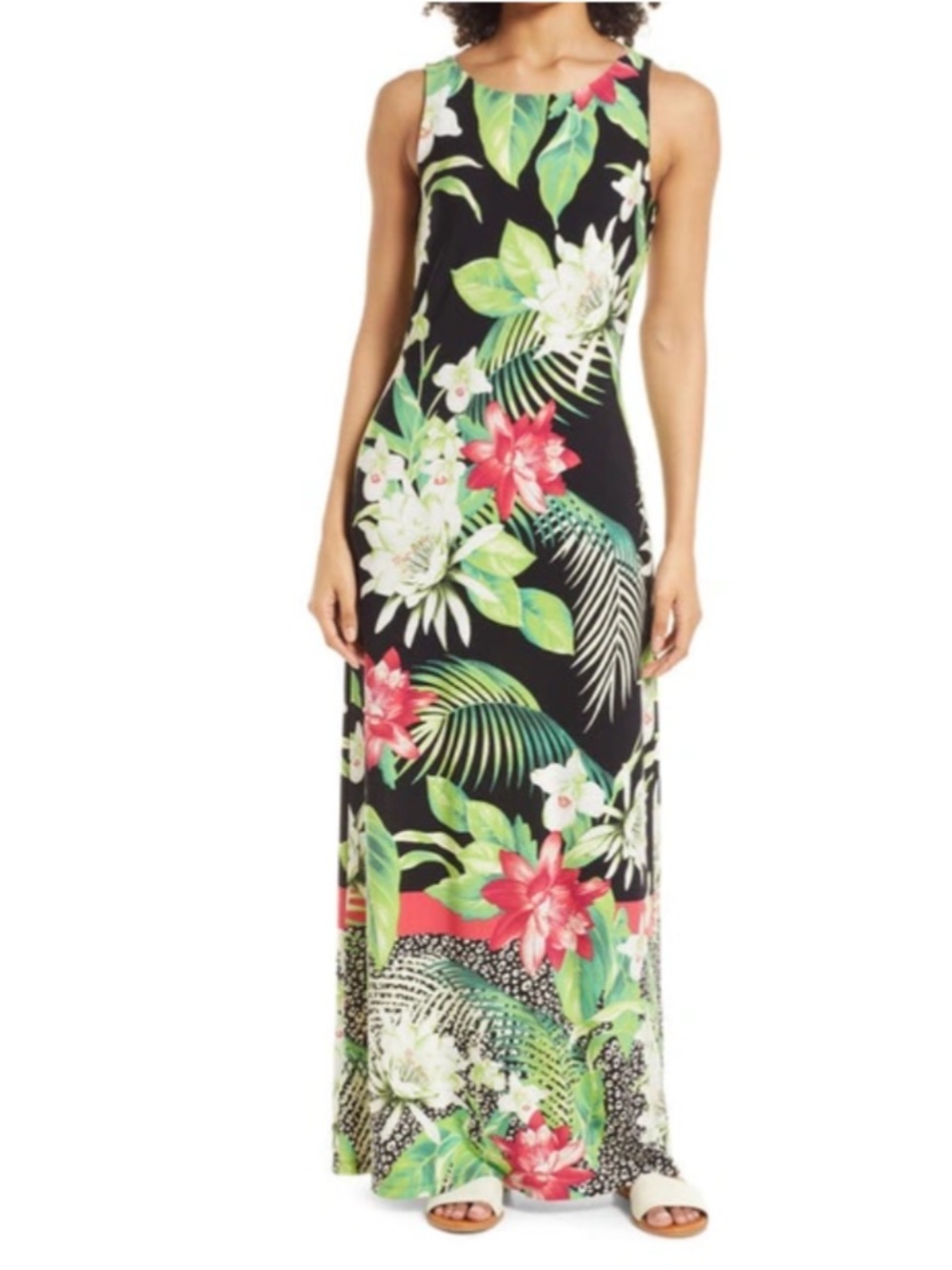 Tommy Bahama Black Tropical Grande Grove Tank Maxi Dress Hibiscus Floral